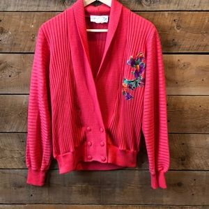 Vintage | Wool Blend Coral Floral Details Cardigan
